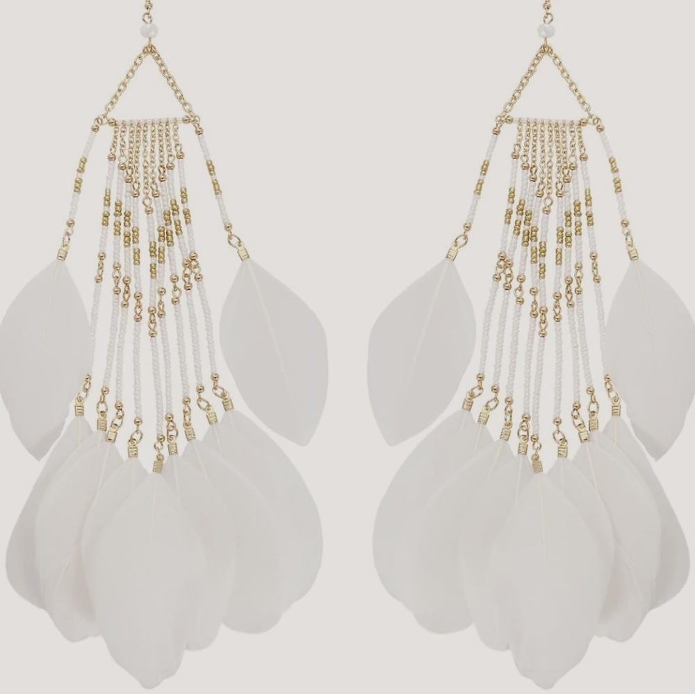 Elegant Gold and White Feather Earrings